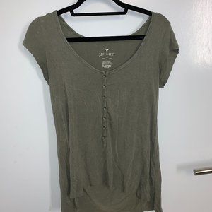Olive Tee with Buttons